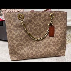 Coach C chain Central tote Signature logo rust tan